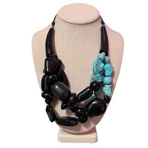 Vintage Chico’s Onyx And Turquoise Multi Layer Statement Necklace